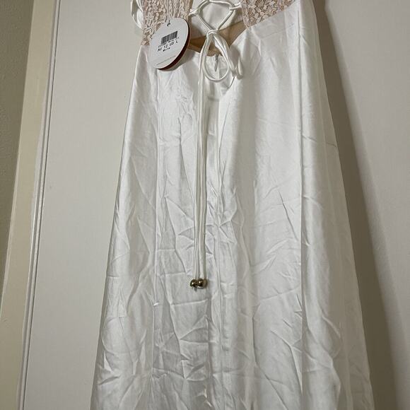 NEW! Selfie Leslie Golden Era Satin Lace Cowl Neck Midi White Dress L st3125b01 - Picture 9 of 9